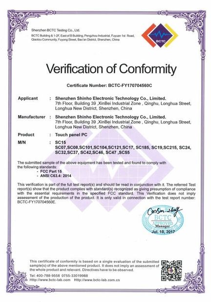 China Shenzhen Shinho Electronic Technology Co., Limited certificaten