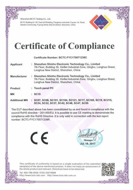 China Shenzhen Shinho Electronic Technology Co., Limited certificaten
